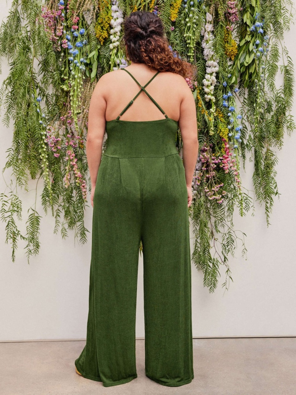 Cider Olive Green Velvet Jumpsuit with Gold Chain Straps - Picture 4 of 9